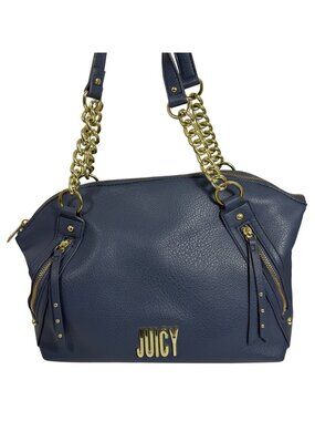 Juicy Couture Gray/Blue Gold-Tone Chain Strap Faux Leather Shoulder Bag Handbag